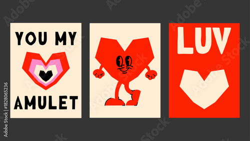 Modern love poster in grunge style, rough textures and raw emotion. Trendy Valentine aesthetic for bold romantic decor.