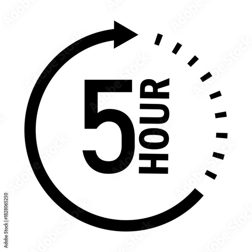 Five hour time duration circle arrow icon