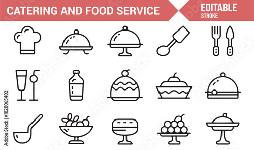 Minimalist vector icons for food, drinks, and culinary service