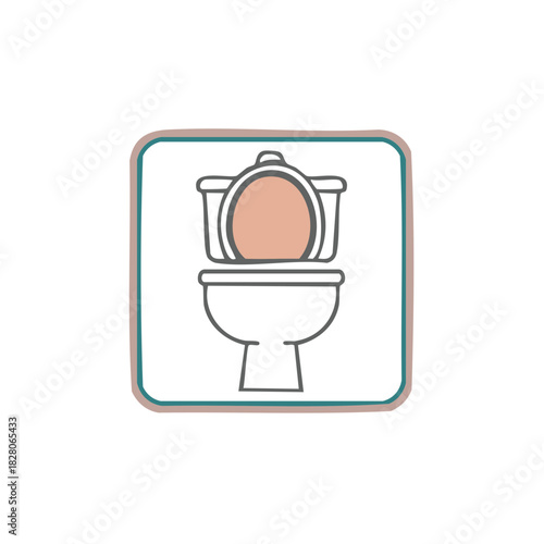 Illustration of a toilet bowl with a pink seat inside a square border