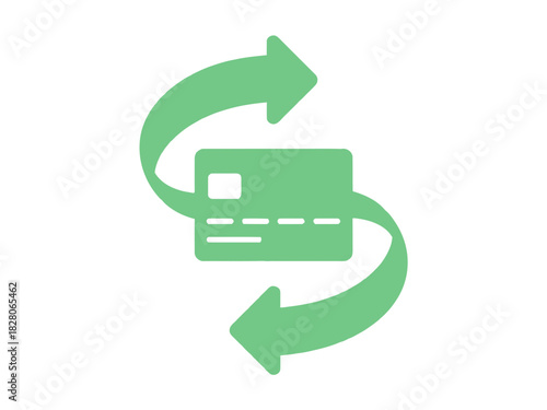 A credit card is depicted with two circular arrows indicating a transaction or exchange.