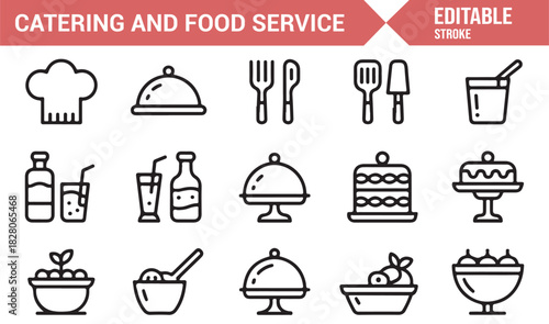 Catering and restaurant service outline icon collection