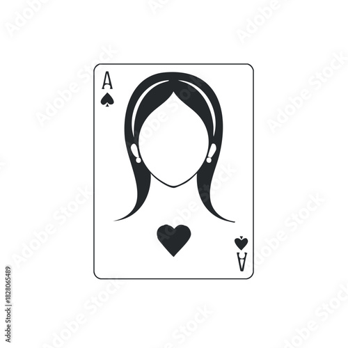 Stylized playing card with elegant female silhouette and ace suit symbols illustration