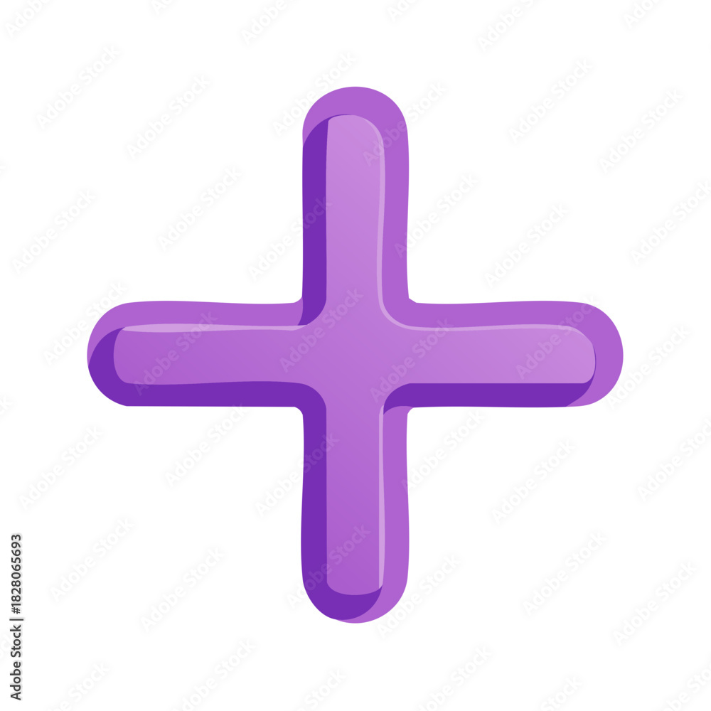 Fototapeta premium Vibrant purple plus sign icon with rounded edges three dimensional graphic element