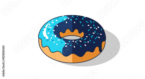 Delicious blue icing donut with sprinkles in modern flat art style
