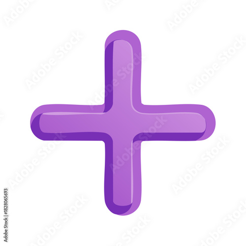 Vibrant purple plus sign icon with rounded edges three dimensional graphic element