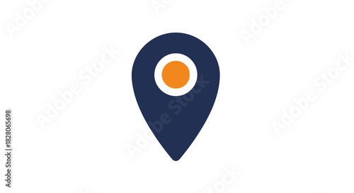 Minimalist location pin with orange center on clean white background