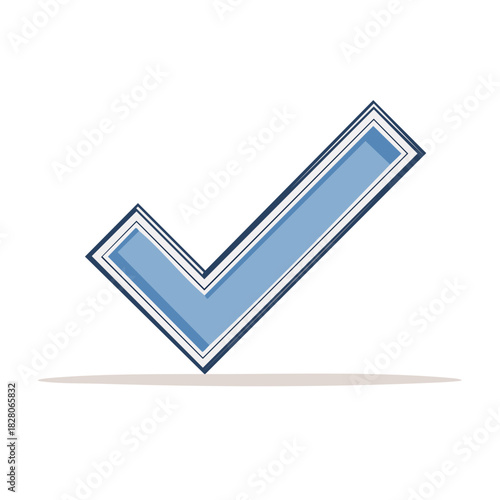 Modern blue checkmark symbol with shadow indicating acceptance correctness and quality