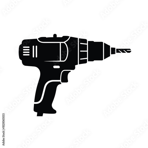 Black silhouette of a cordless drill with a bit tool