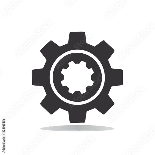 Black Gear Icon, Mechanics and Engineering Symbol, Machinery Part, Machine Elements, Industry Design
