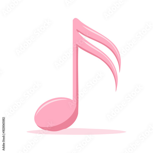 A single pink musical note floating, symbolizing melody, harmony, rhythm in a whimsical and playful manner