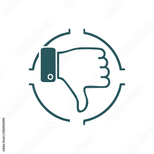 Dislike Feedback Icon Hand with Thumbs Down in Circular Target Sign