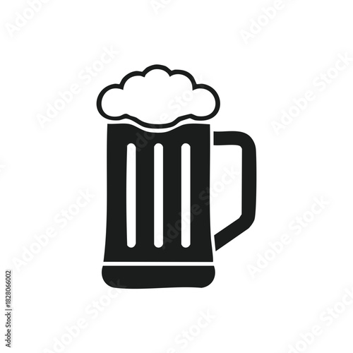Black Icon Of A Beer Mug With Foam And Vertical Stripes