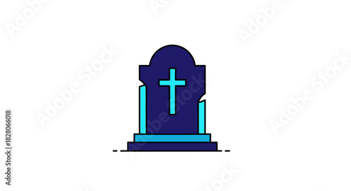 Minimalist tombstone design with cross in blue and black