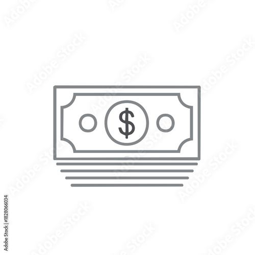 Dollar Bills Stack Outline, US Currency Icon, Banknote Symbols, Banking Concept