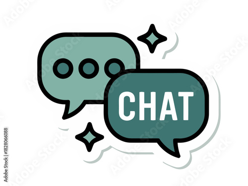 Two speech bubbles, one with the word CHAT and the other with three dots, symbolize communication.