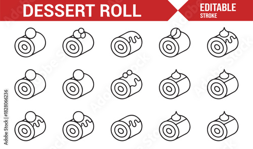 Vector dessert roll icon bundle for culinary and café branding