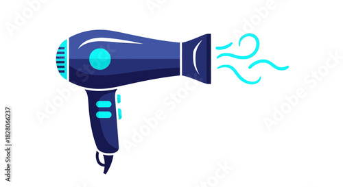 Modern hair dryer in flat style with blue accents for salon use