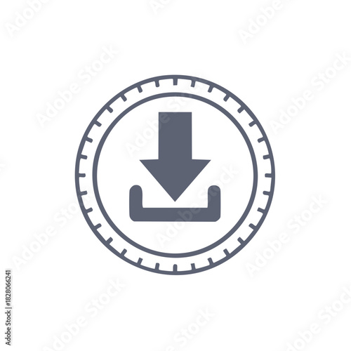 Digital download token or coin icon with arrow symbol for saving files