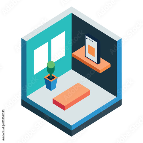 Isometric Room Corner Smartphone Mockup Vector