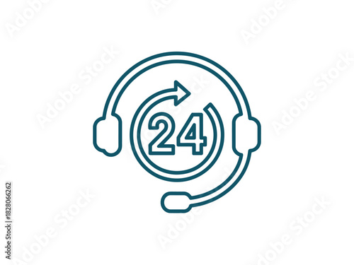 A 24-hour customer service headset icon with a circular arrow.
