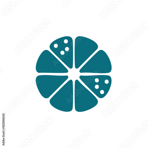Abstract teal segmented circle fruit slice or pizza icon graphic illustration