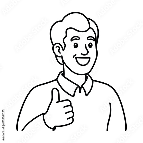 A handsome businessman smiles, giving a positive thumbs-up gesture for success