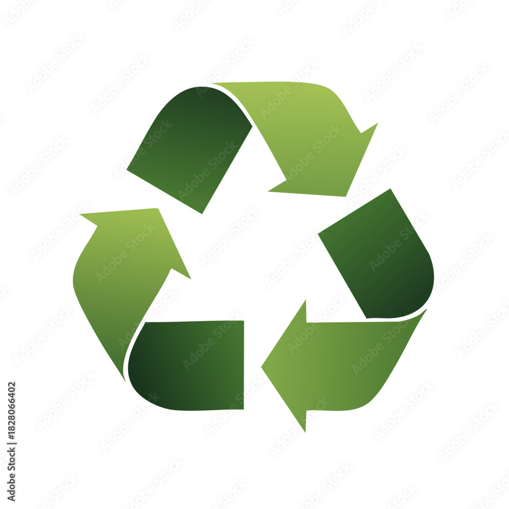 Obraz premium Green recycling symbol with gradient arrows in a continuous loop for sustainability