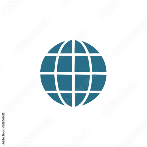 Minimalist blue globe icon symbol for internet global communication and network