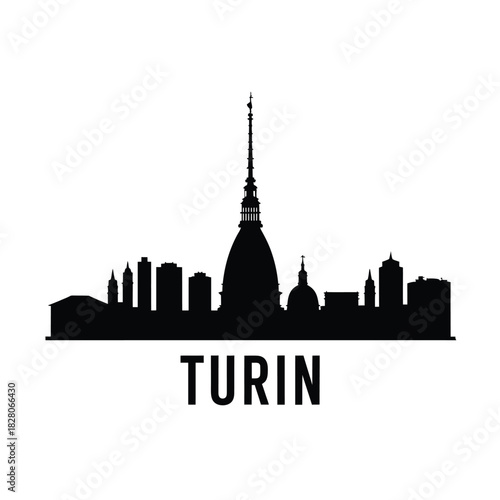 Turin city skyline silhouette with iconic mole antonelliana