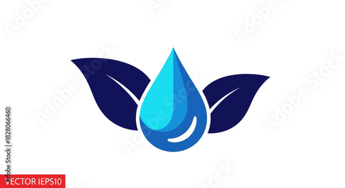 Blue water drop with leaves: eco-friendly nature symbol design