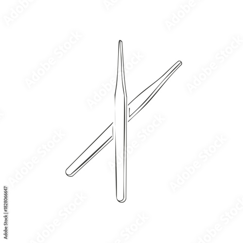 Outline illustration of two delicate precision tweezers crossed, minimalist beauty or medical tool icon