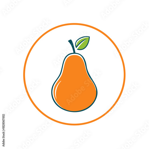 Simple stylized orange pear icon with leaf inside an orange circle
