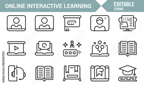 Icon bundle of online courses, books, and academic technology