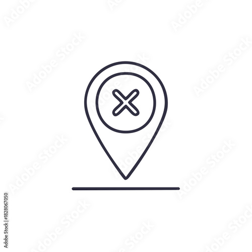 Location pin icon with a cross inside for rejected or wrong place