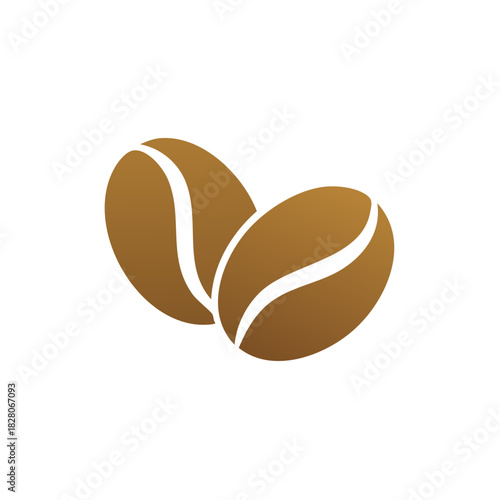 Two brown coffee beans with a white stripe on a white background