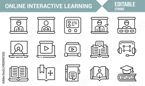 Study, reading, and online teaching icon collection
