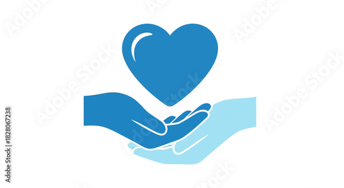 Blue heart in caring hands: symbol of care and support