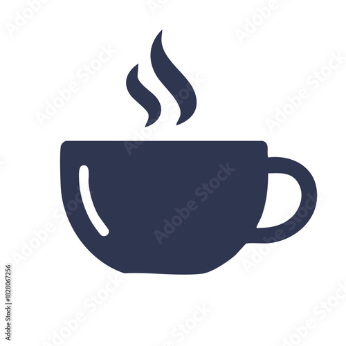 Simple dark blue cup with rising steam icon representing hot coffee or tea beverage