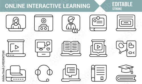 Interactive education vector icons for online course platforms