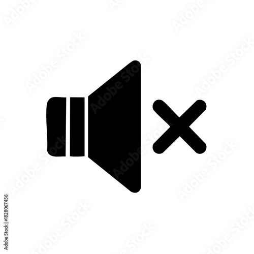Black muted speaker icon with a cross symbol on white background