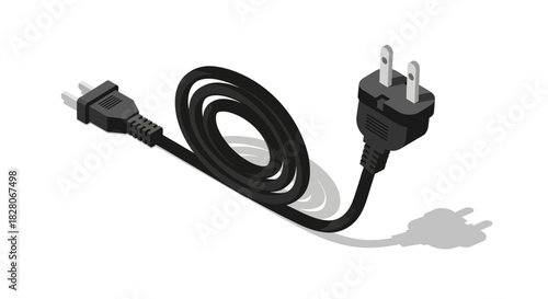 Realistic cable with shadow in 3d style on white background