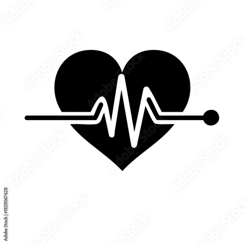 Black heart icon with white cardiogram heartbeat line and electrode symbol