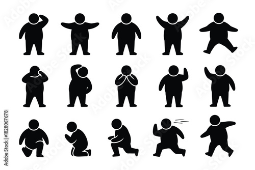 Silhouettes of diverse body types in various poses