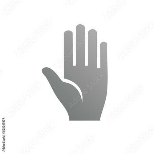 Stylized human hand graphic symbol showing stop gesture or open palm communication