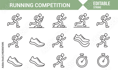 Track running and athletic performance icon collection