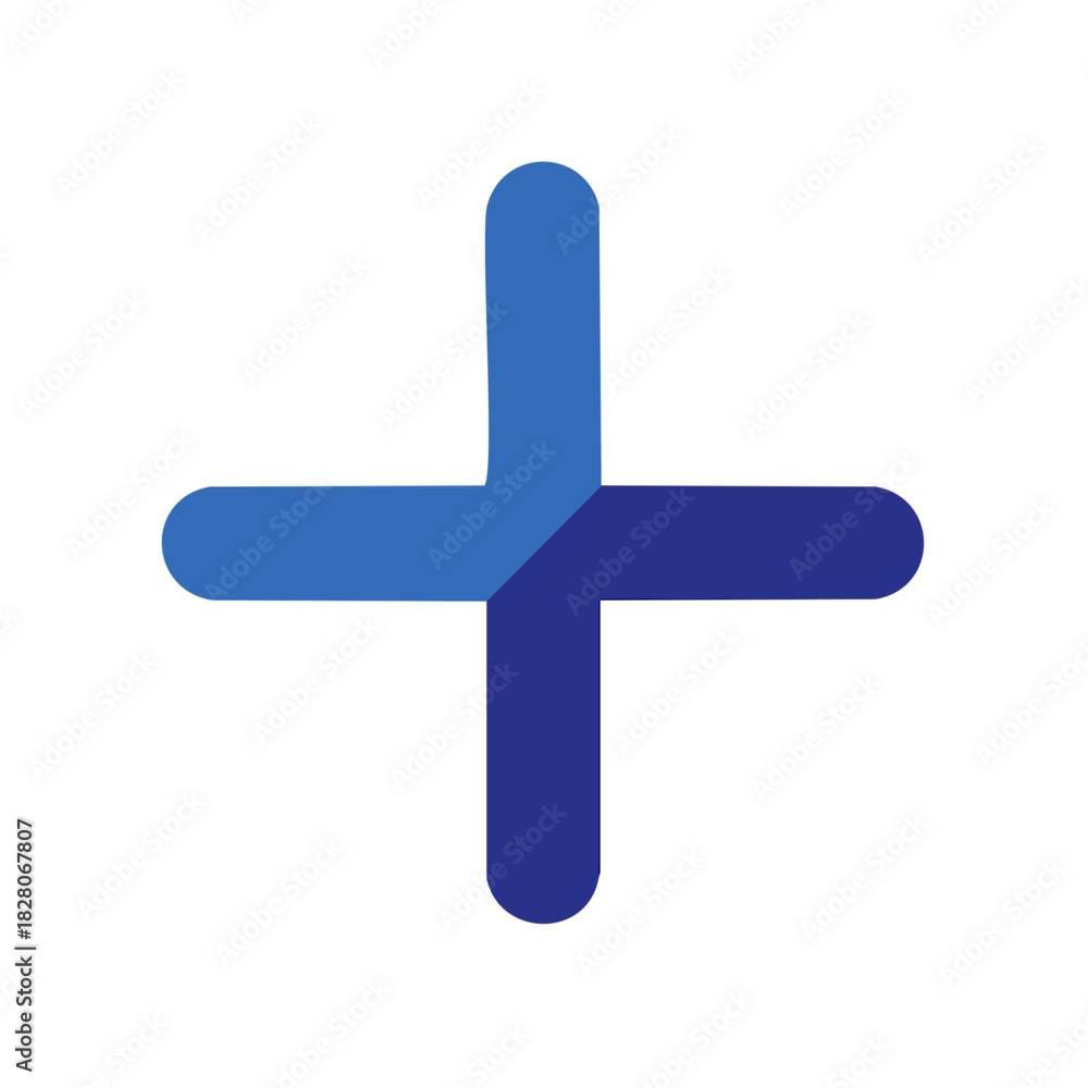 Fototapeta premium Modern abstract blue plus sign icon with rounded edges dual tone geometric design