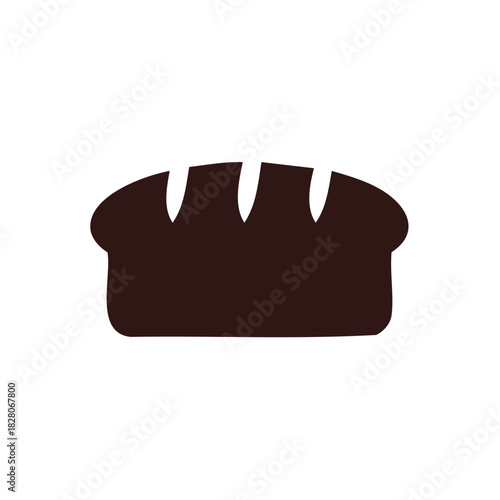 Dark brown silhouette of artisan bread loaf with slashes, bakery product graphic icon, food design element