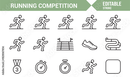 Sprint and marathon outline icons in clean monoline style
