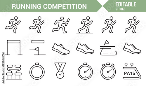 Running and race competition outline icon collection
